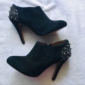 Aldo Studded Spiked Ankle Bootie Heel Black Suede